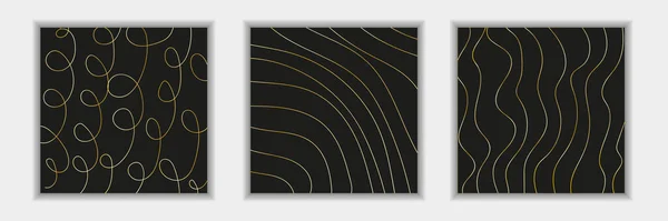 Forma Onda Negra Abstracta Con Líneas Hilo Oro Estilo Lujo — Vector de stock