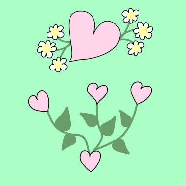 Doodle hand drawn blooming hearts