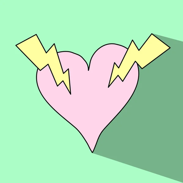 Doodle hand drawn flat heart with lightning — Stok Vektör