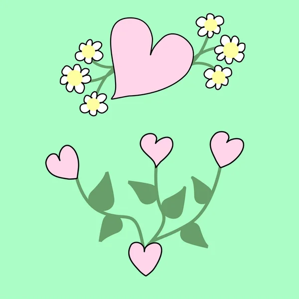 Doodle hand drawn blooming hearts — Vetor de Stock