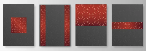 Collection de fonds noirs et rouges avec des figures abstraites dorées — Image vectorielle