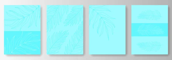 Collection of blue pastel backgrounds with tropical leaves — Stock Vector