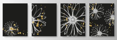 Beyaz çiçekli ve altın renkli siyah arkaplan koleksiyonu