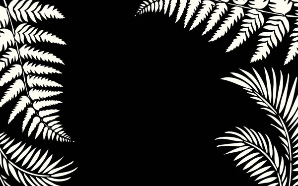 Fond noir avec des feuilles tropicales blanches — Image vectorielle