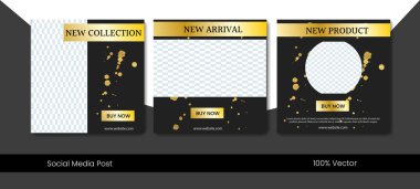 Modern siyah ve altın rengi moda tanıtımı sosyal medya post pankart şablonu