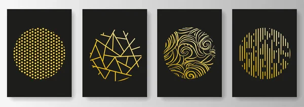Set Collection d'arrière-plans noirs avec motif doré abstrait en cercle — Image vectorielle