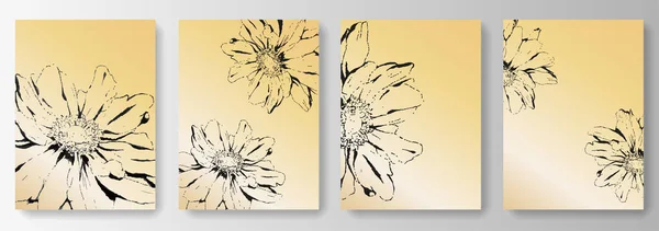 Set collection de fonds dorés avec des fleurs noires — Image vectorielle