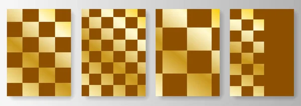 Набор коричневых фонов с золотыми квадратами. Шахматная доска — стоковый вектор