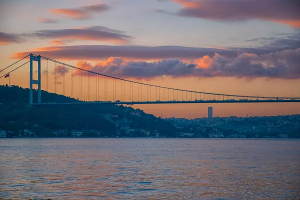 View Fatih Sultan Mehmet Bridge Istanbul Sunset Bridge View Istanbul — стоковое фото