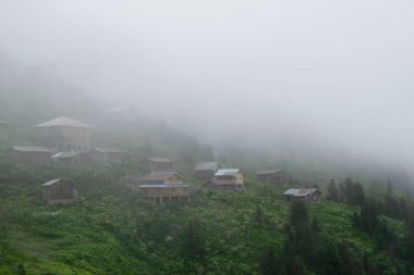 Sisin içinde bir doğa evi. Fotoğraf Türkiye 'nin kuzeydoğusundaki Karadeniz bölgesinin Rize bölgesinde çekildi..