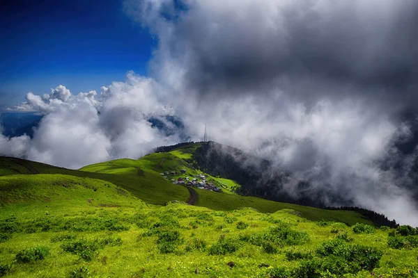 View Mountain High Plateau Village Named Gito Forest Trees Glass — Stock Photo, Image