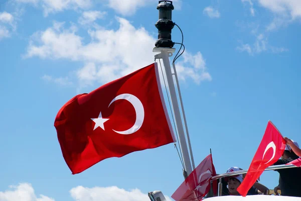 Istanbul Turkey July 2022 Little Turkish Boy Waving Turkish Flag — Foto de Stock