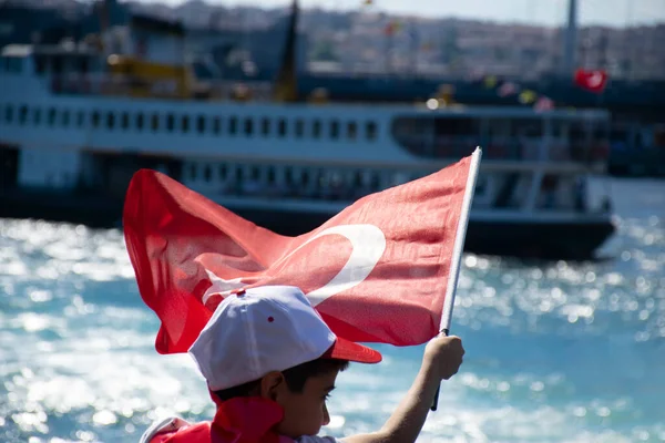 Istanbul Turkey July 2022 Turkish Flag Waving Child Hand Turkish — Foto de Stock