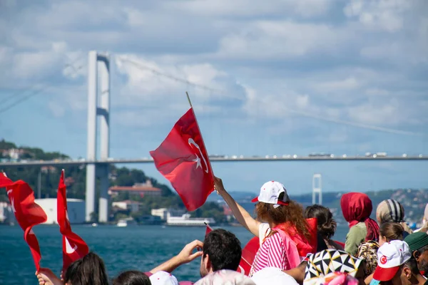 Istanbul Turkey July 2022 Young Girl Holding Turkish Flag Those — Foto de Stock