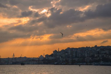 Hagia Sophia, Topkapi Palace and Blue Mosque on sunset in Istanbul. View from a cloudy day in Istanbul