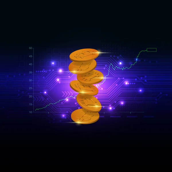 Golden Bitcoin Circuit Glown Chart Background Vector Image — Wektor stockowy