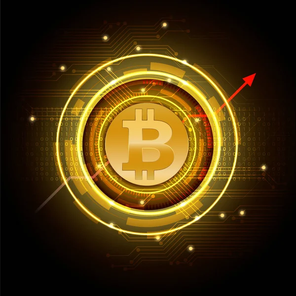 Golden Bitcoin Circuit Yellow Gold Dark Background — стоковый вектор