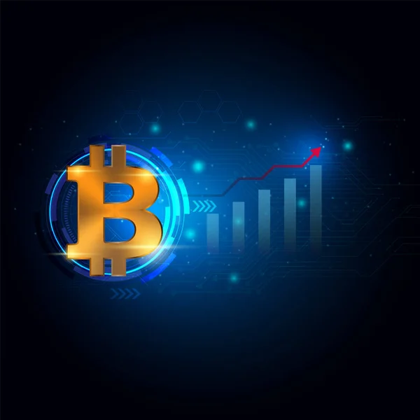 Golden Bitcoin Data Graph Dark Blue Background — Vector de stock