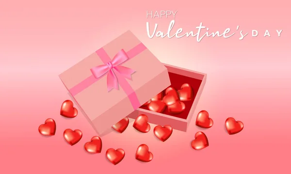 Gift Box Has Several Red Hearts Pink Background Vector Illustration — Vettoriale Stock