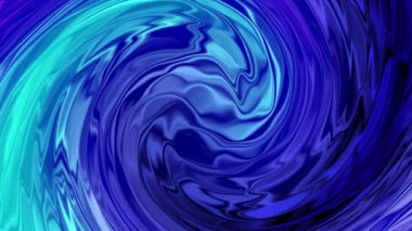 Akışkan spirallerle soyut mavi hareketli arkaplan, dalgalar ortada yuvarlanıyor. Video animasyonu 4K 3D.