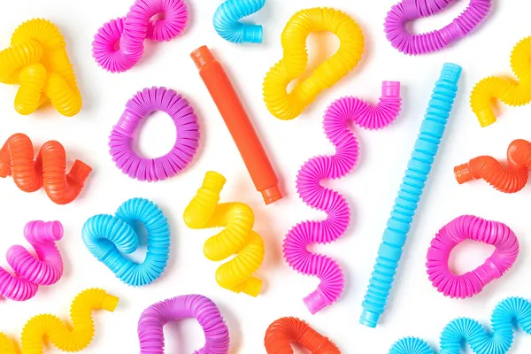 Set Van Verschillende Vormen Kleuren Trendy Kinderspeelgoed Pop Tubes — Stockfoto
