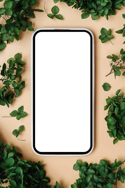 Smartphone Mockup Com Flores Verdes Tela Dispositivo Simular Fundo Elegante Fotos De Bancos De Imagens