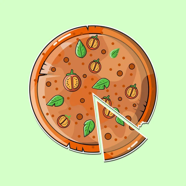 Pizza Pepperoni Med Skiva Illustration Pro Vector — Stock vektor