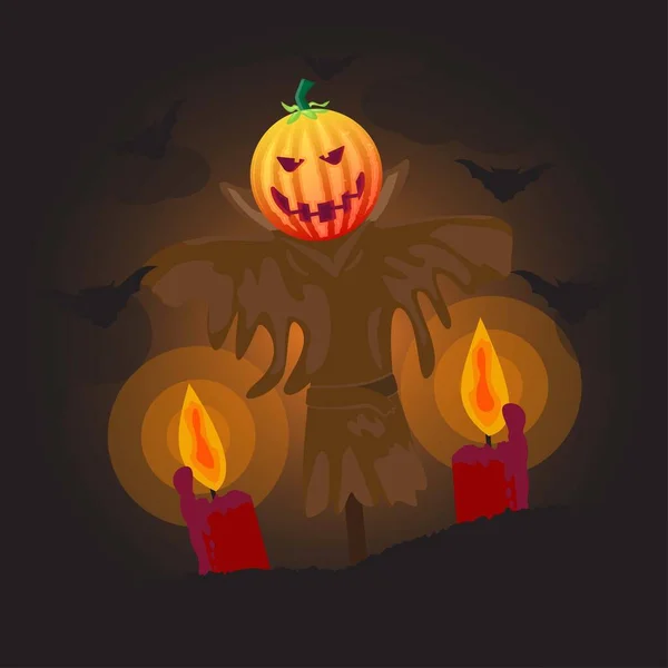 Ručně Kreslené Dýně Halloween Znak Svíčkou Vektor — Stockový vektor
