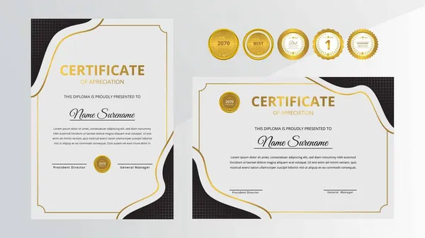 Gradientowy Złoty Czarny Luksusowy Certyfikat Złotą Odznaką Dla Potrzeb Związanych — Wektor stockowy