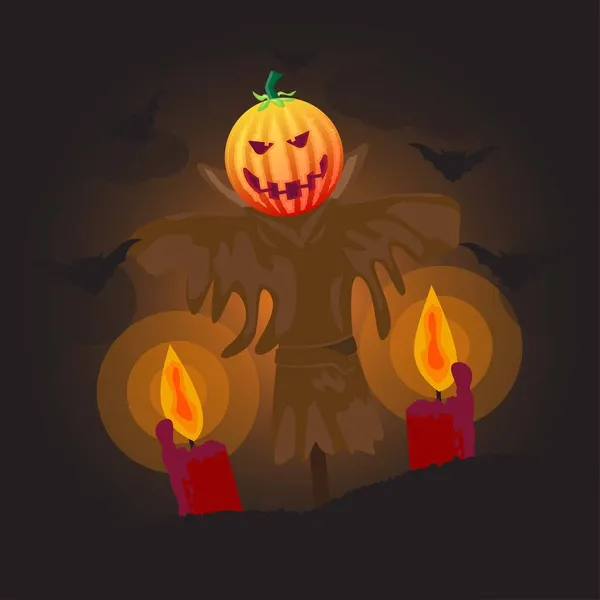 Handgezeichneter Kürbis Halloween Charakter Mit Kerze Vector Stockillustration