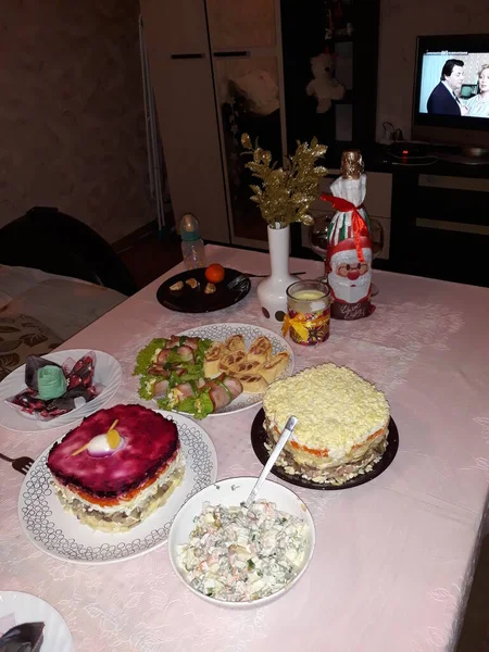 New Year Table Festive Dinner — Stock Photo, Image