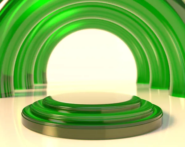 Potrójny Zielony Cylinder Cokół Podium Zielonym Kołem Kolumna Projekt Białym Obrazy Stockowe bez tantiem