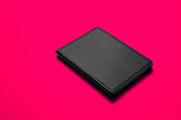 Fekete Smart Pad Cover Mockup Fekete Bőr Anyag Lapos Színes — Stock Fotó