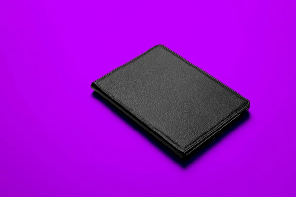 Schwarz Smart Pad Cover Mockup Schwarzes Leder Material Mit Flachen — Stockfoto