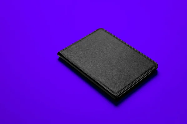 Fekete Smart Pad Cover Mockup Fekete Bőr Anyag Lapos Színes — Stock Fotó