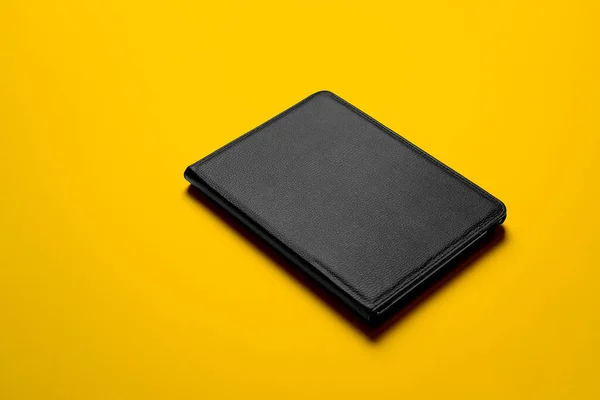 Svart Smart Pad Cover Mockup Svart Läder Material Med Platt — Stockfoto