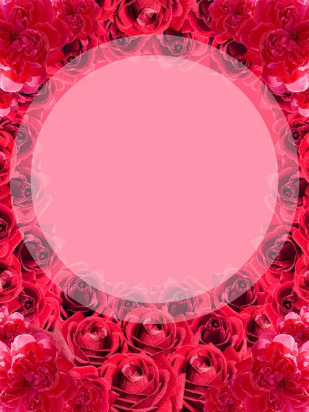 Przezroczyste Koło Czerwonych Różach Tło Kwiaty Baner Szablon Walentynki Przestrzeń — Zdjęcie stockowe