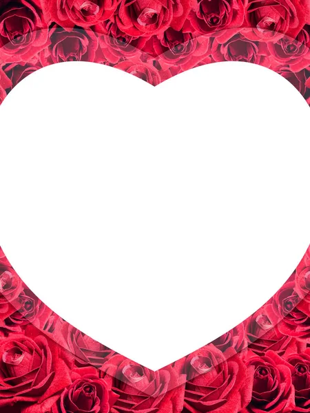 Coração Branco Coração Desbotado Rosas Vermelhas Flor Empilhado Fundo Natureza — Fotografia de Stock