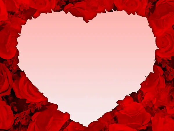 Güllerin Üzerindeki Pembe Krem Rengi Kalp Arkaplan Doğa Şablon Bayrak — Stok fotoğraf