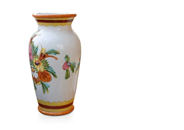 Vase Céramique Antique Sur Fond Blanc Espace Copie — Photo