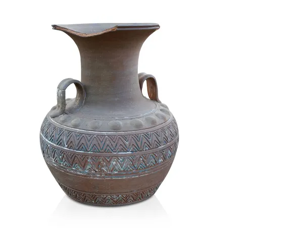 Antike Vase Steingut Auf Weißem Hintergrund Kopierraum — Stockfoto