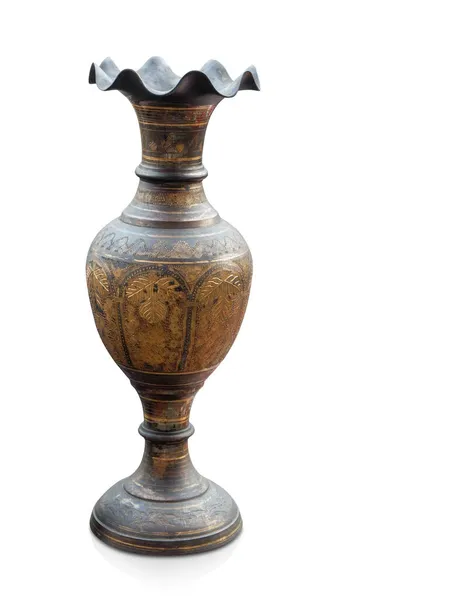 Gros Plan Antique Vase Noir Sur Fond Blanc Vintage Objet — Photo