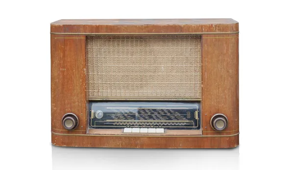 Widok Przodu Zabytkowe Radio Białym Tle Przestrzeń Kopiowania Vintage — Zdjęcie stockowe