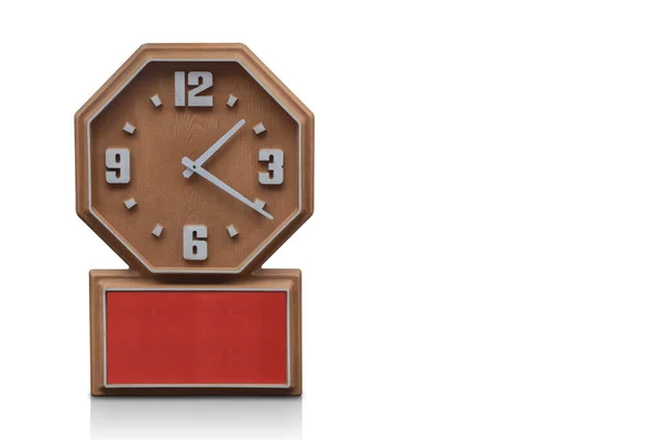 Vue Face Horloge Murale Marron Bois Sur Fond Blanc Espace — Photo