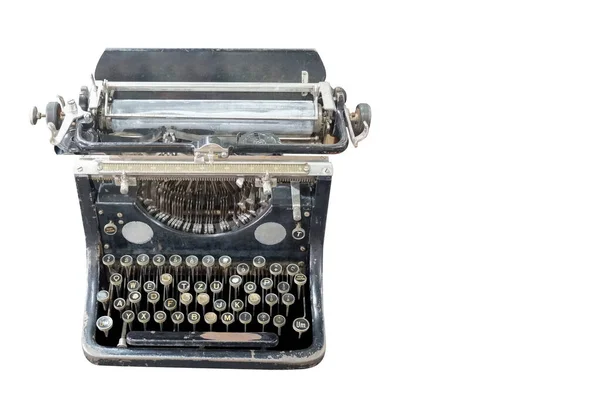 Vorderseite Cut Alte Schwarze Schreibmaschine Auf Weißem Hintergrund Objekt Kopierraum — Stockfoto