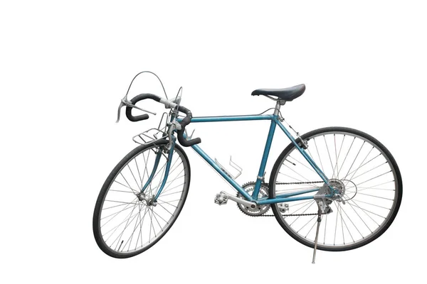 Seitenansicht Cut Blue Altes Fahrrad Auf Weißem Hintergrund Kopierraum — Stockfoto
