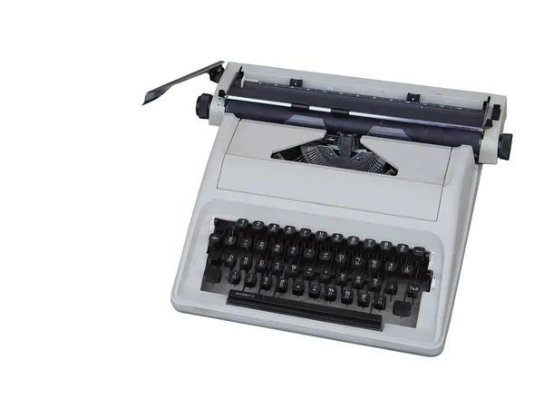 Draufsicht Antike Weiße Und Schwarze Schreibmaschine Auf Weißem Hintergrund Objekthintergrund — Stockfoto