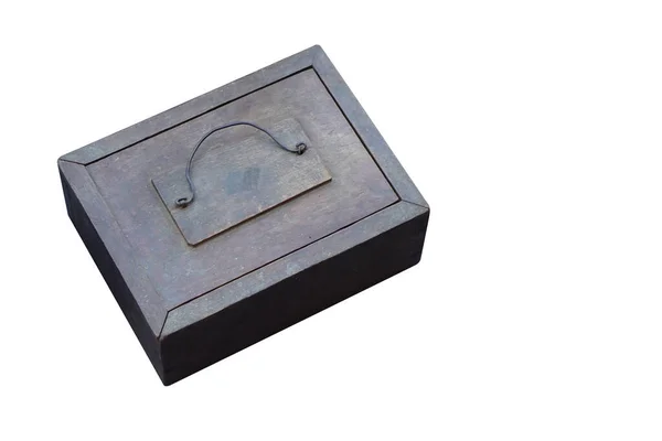 Top View Cut Antique Wooden Box White Background Object Copy — Stock Photo, Image