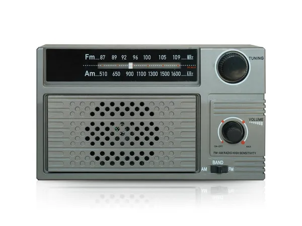 白色背景 复制空间的前视图灰色和黑色收音机 — 图库照片