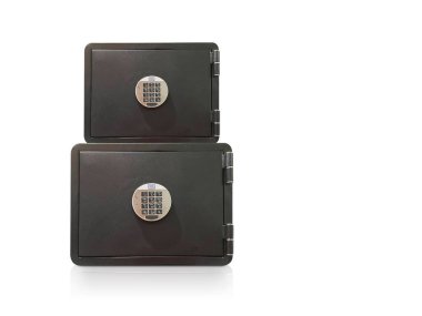 Öngörünüm beyaz arkaplanda iki çelik kayıt kutusu, nesne, mobilya, para, kopyalama alanı